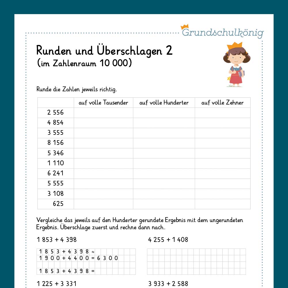 Königspaket: Runden und Überschlag im ZR 10 000 (Mathe, 4. Klasse) - inklusive Test