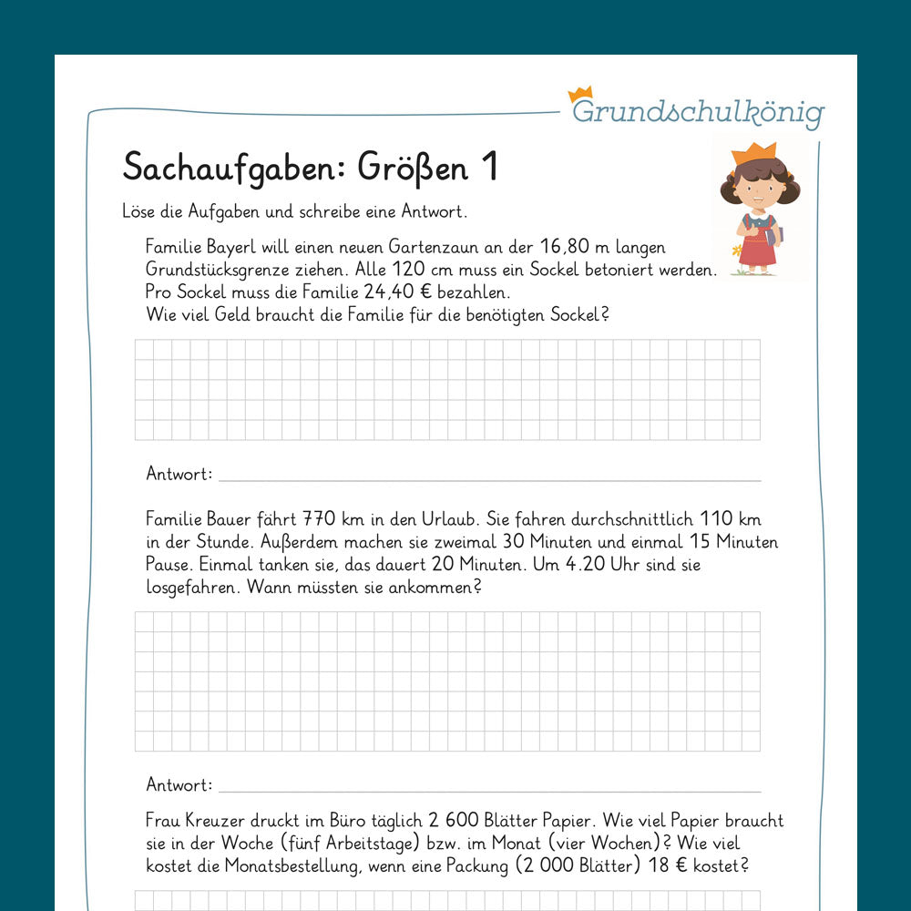 Königspaket: Sachaufgaben - Größen & Geld (Mathe, 4. Klasse) - inklusive Test