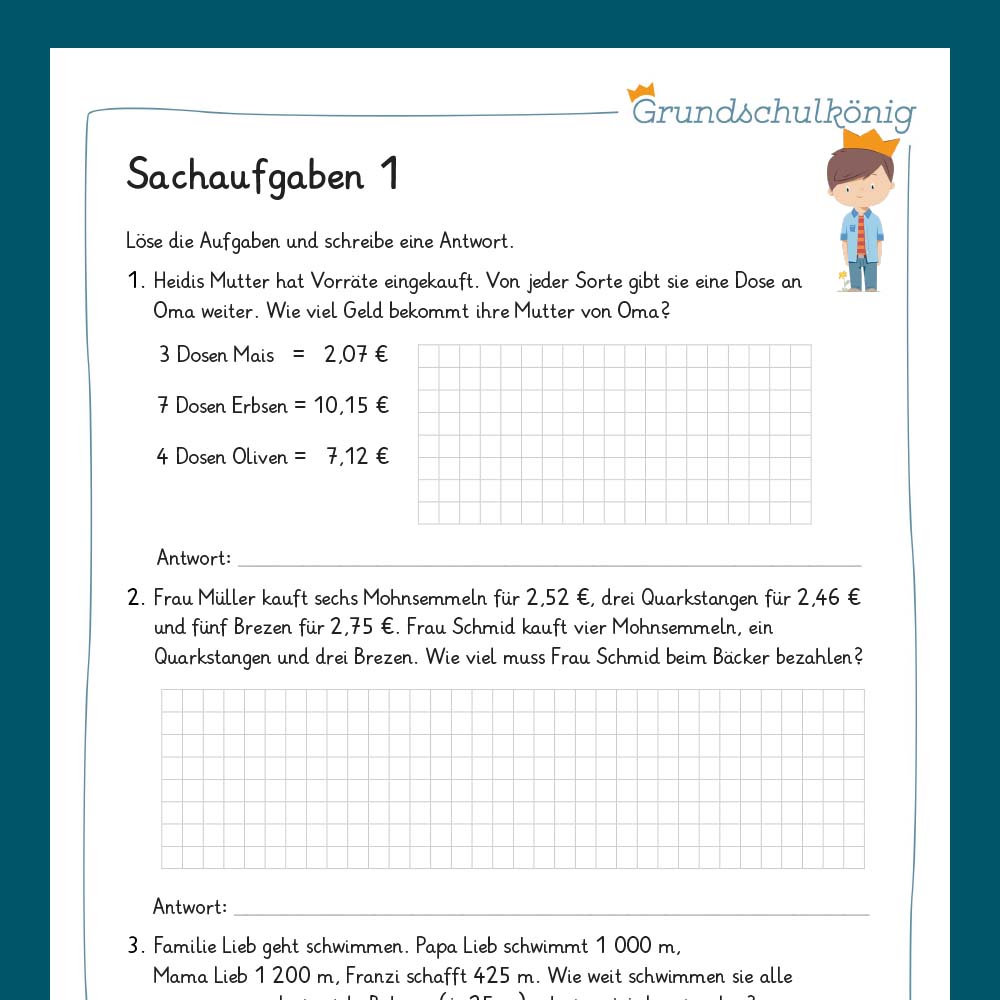 Königspaket: Sachaufgaben - gemischte Aufgaben (Mathe, 4. Klasse) - inklusive Test