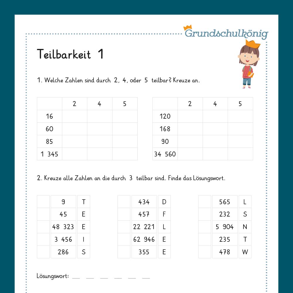 Königspaket: Teilbarkeit (Mathe, 4. Klasse) - inklusive Test