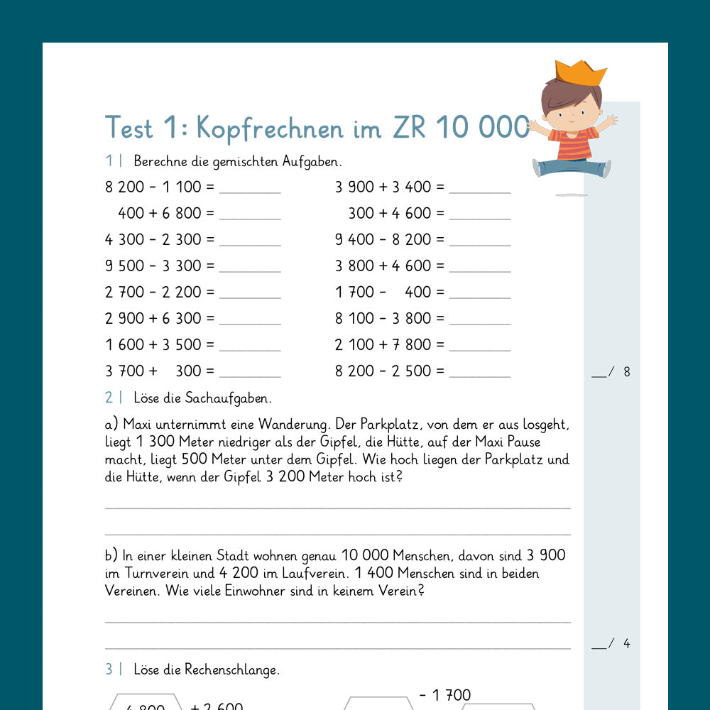 Testsammlung für Mathe "Rechenoperationen" in der 4. Klasse