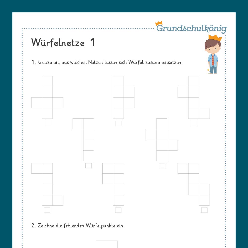 Königspaket: Würfelnetze (Mathe, 3./ 4. Klasse) - inklusive Test