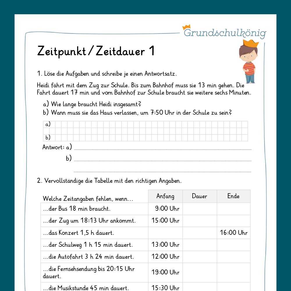 Königspaket: Zeitpunkt und Zeitdauer (Mathe, 4. Klasse ) - inklusive Test