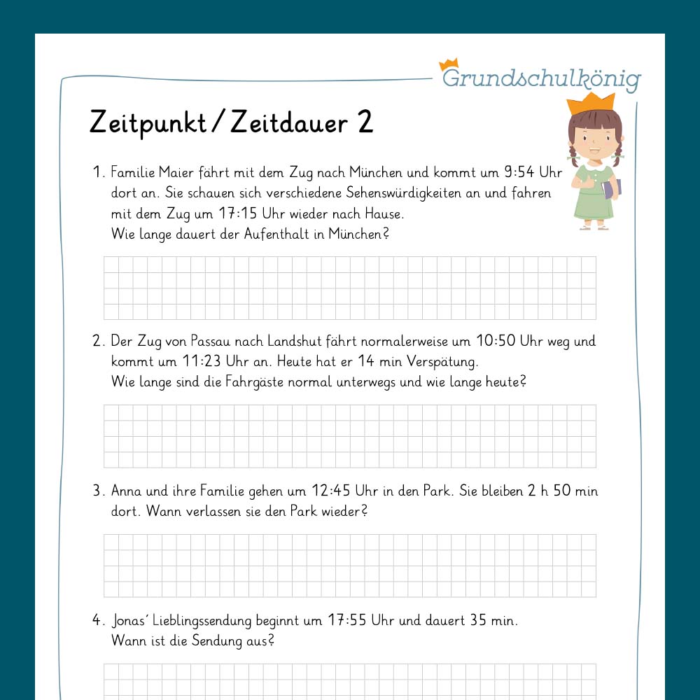 Königspaket: Zeitpunkt und Zeitdauer (Mathe, 4. Klasse ) - inklusive Test