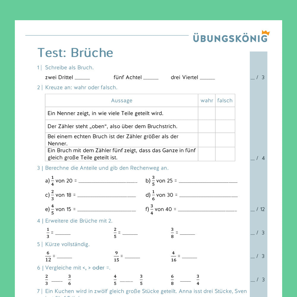 Königspaket: Brüche (Mathe, 5. Klasse) - inklusive Test