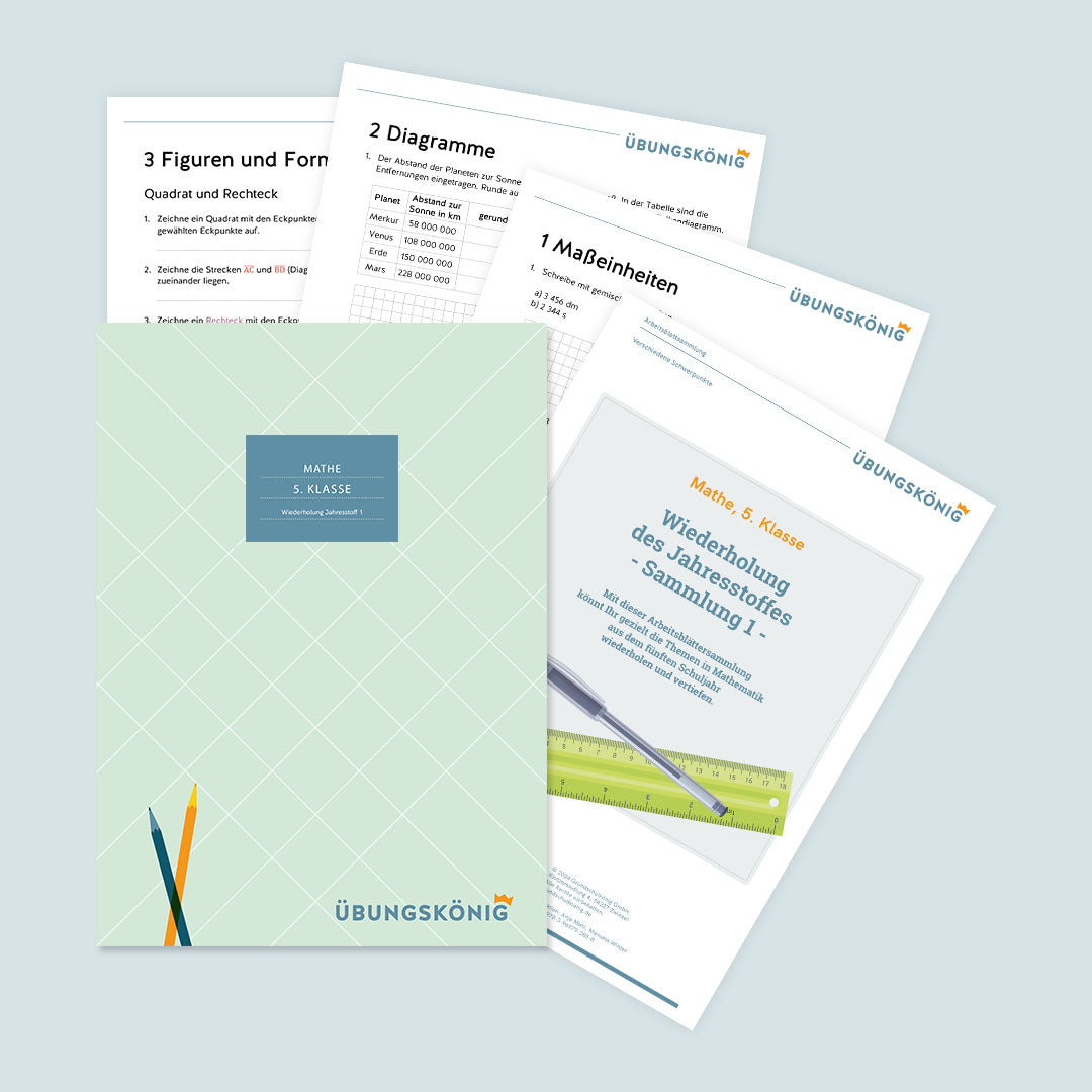 Mathe, 5. Klasse: Wiederholung des Jahresstoffs 1