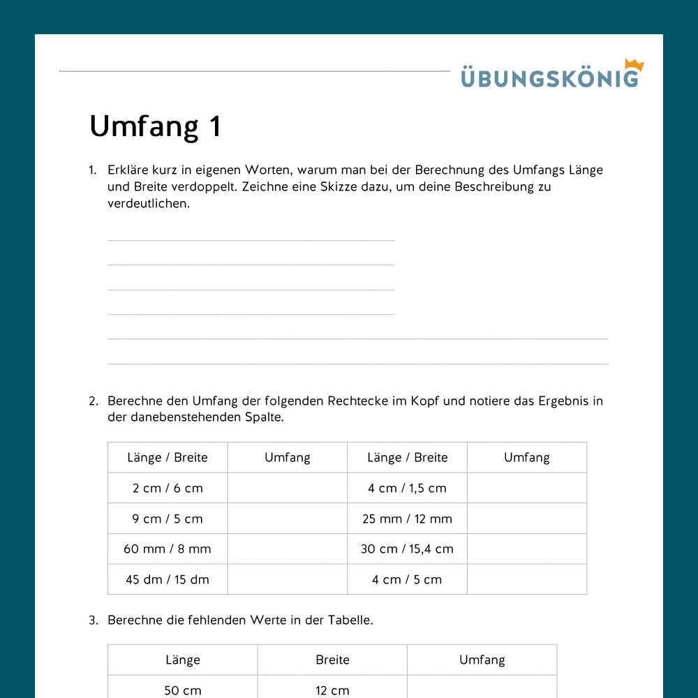 Königspaket: Umfang des Rechtecks (Mathe, 5. Klasse) - inklusive Test!