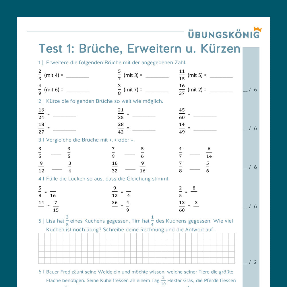 Testsammlung für Mathe, 6. Klasse