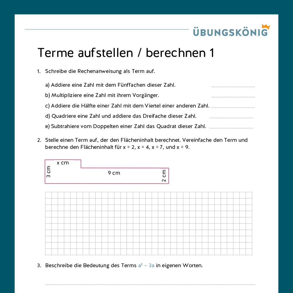 Königspaket: Aufstellen von Termen (Mathe, 7. Klasse) - inklusive Test