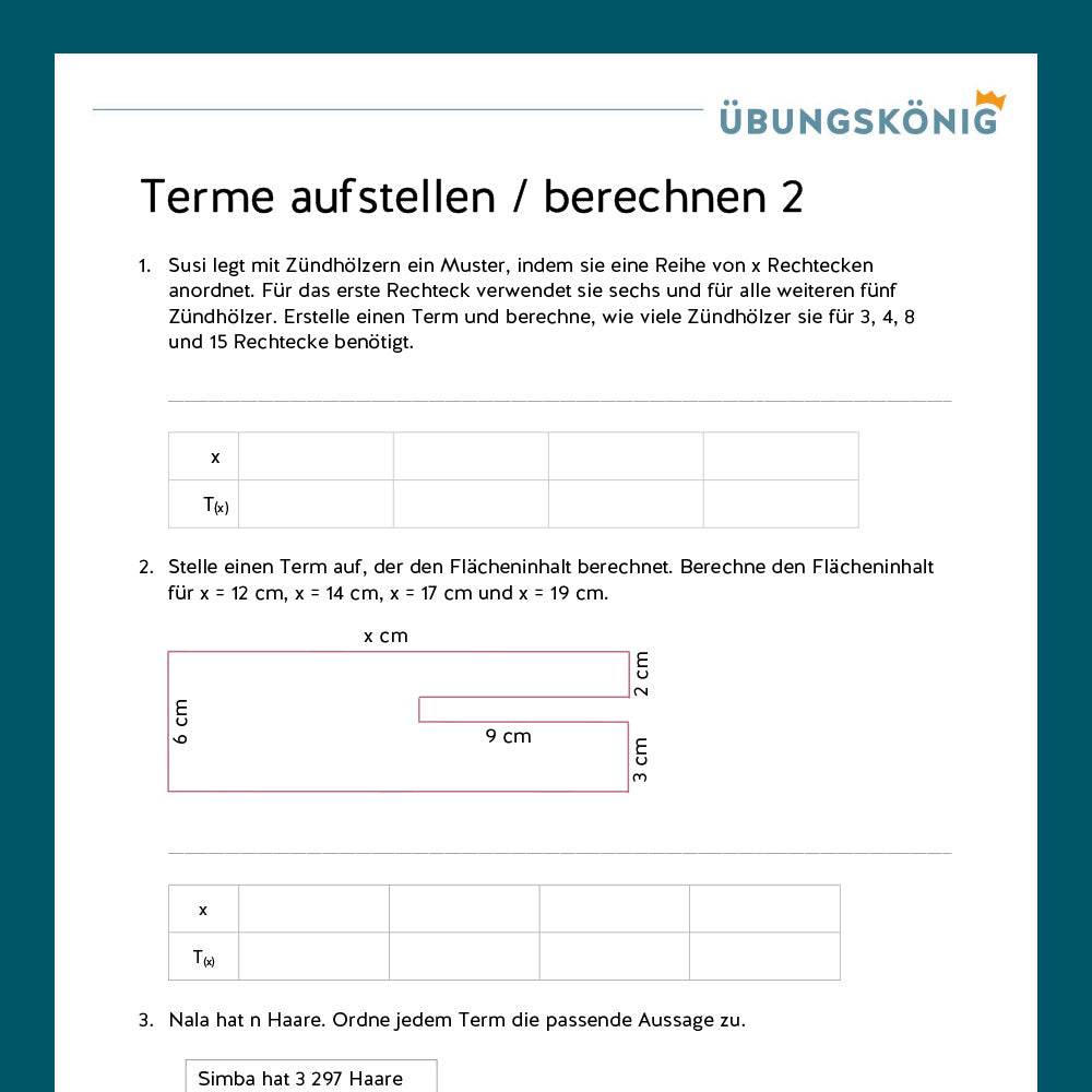 Königspaket: Aufstellen von Termen (Mathe, 7. Klasse) - inklusive Test