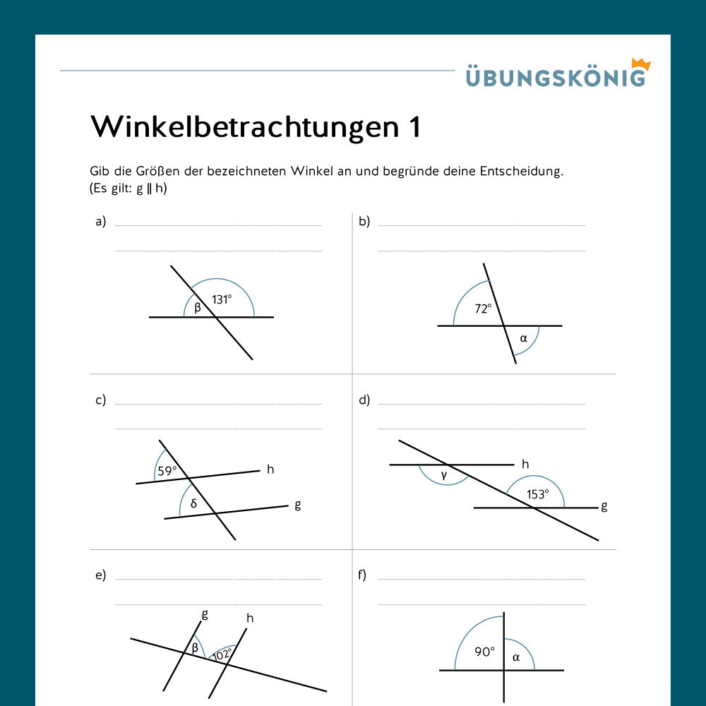 Königspaket: Winkelbetrachtungen (Mathe, 7. Klasse) - inklusive Test