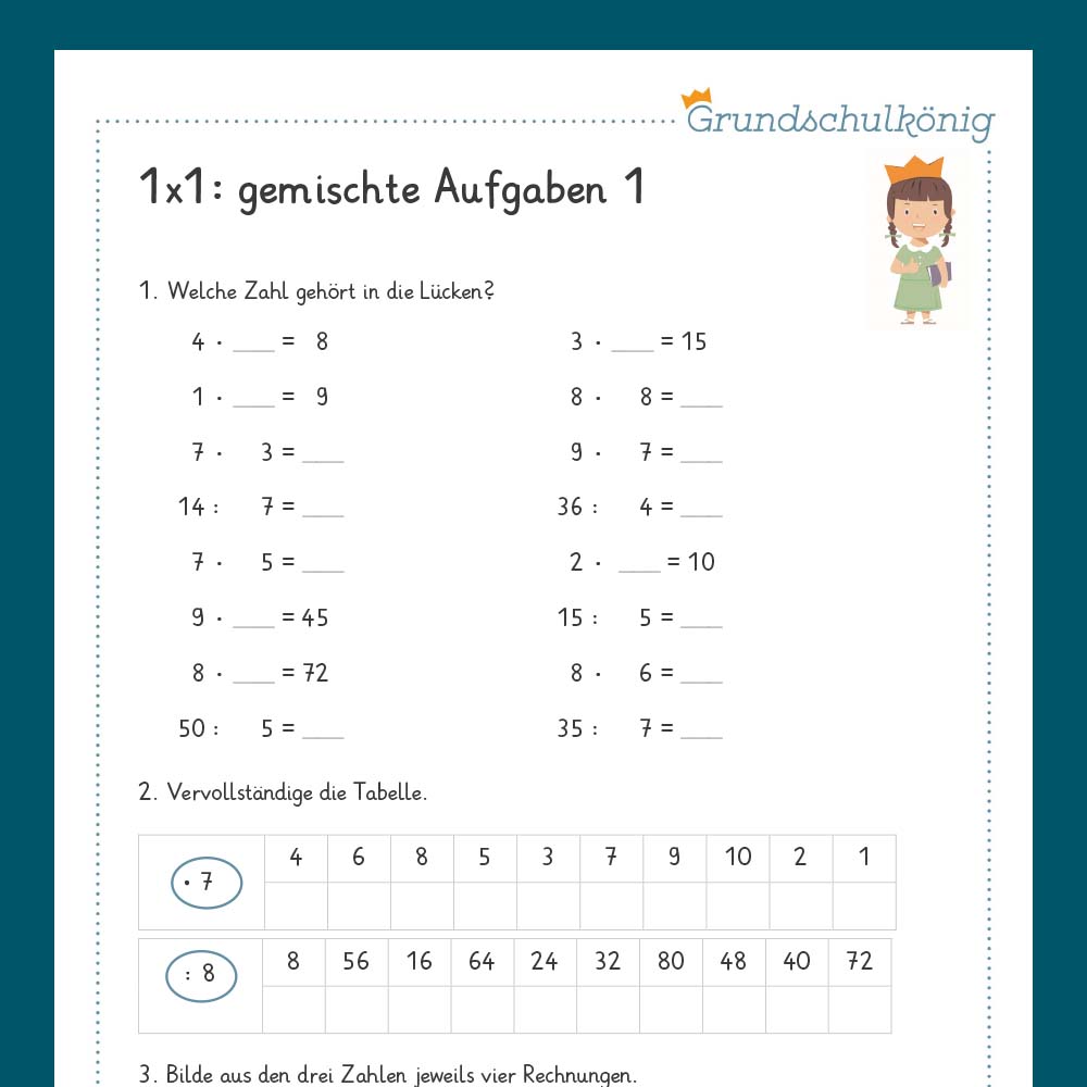 Königspaket: Gemischte Aufgaben im 1x1 - Teil 4 (Mathe, 2. Klasse) - inklusive Test