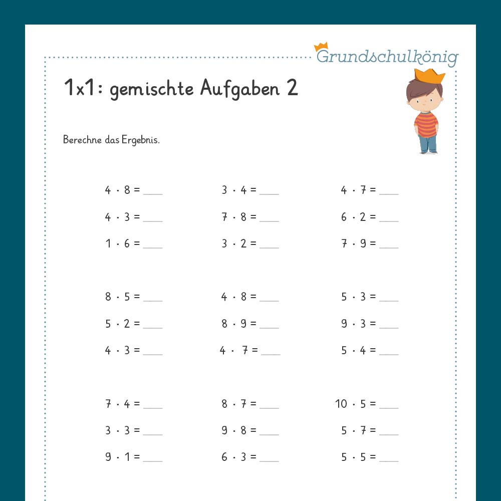 Königspaket: Gemischte Aufgaben im 1x1 - Teil 4 (Mathe, 2. Klasse) - inklusive Test