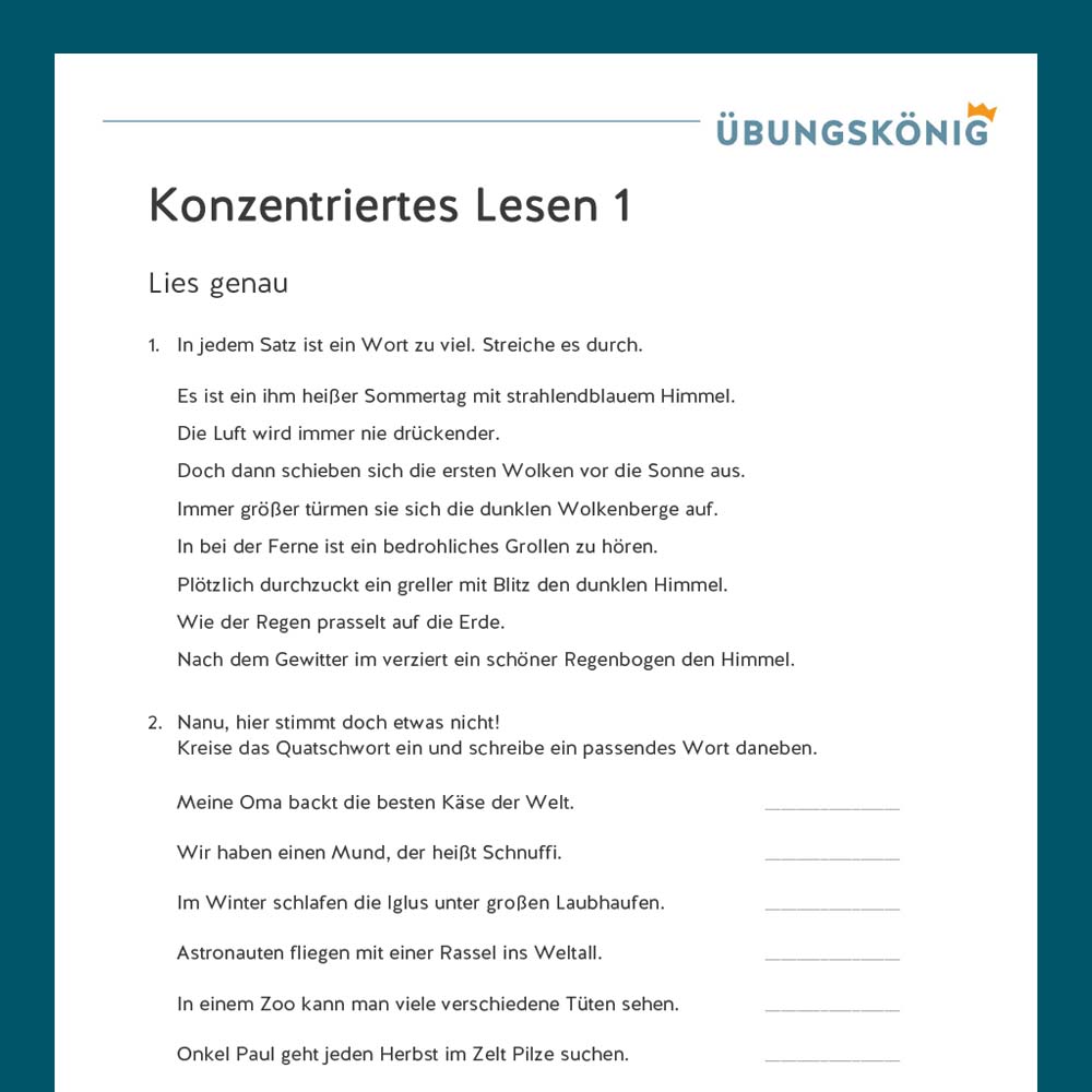 Königspaket: Konzentriertes Lesen  (Deutsch, Mittelschule)