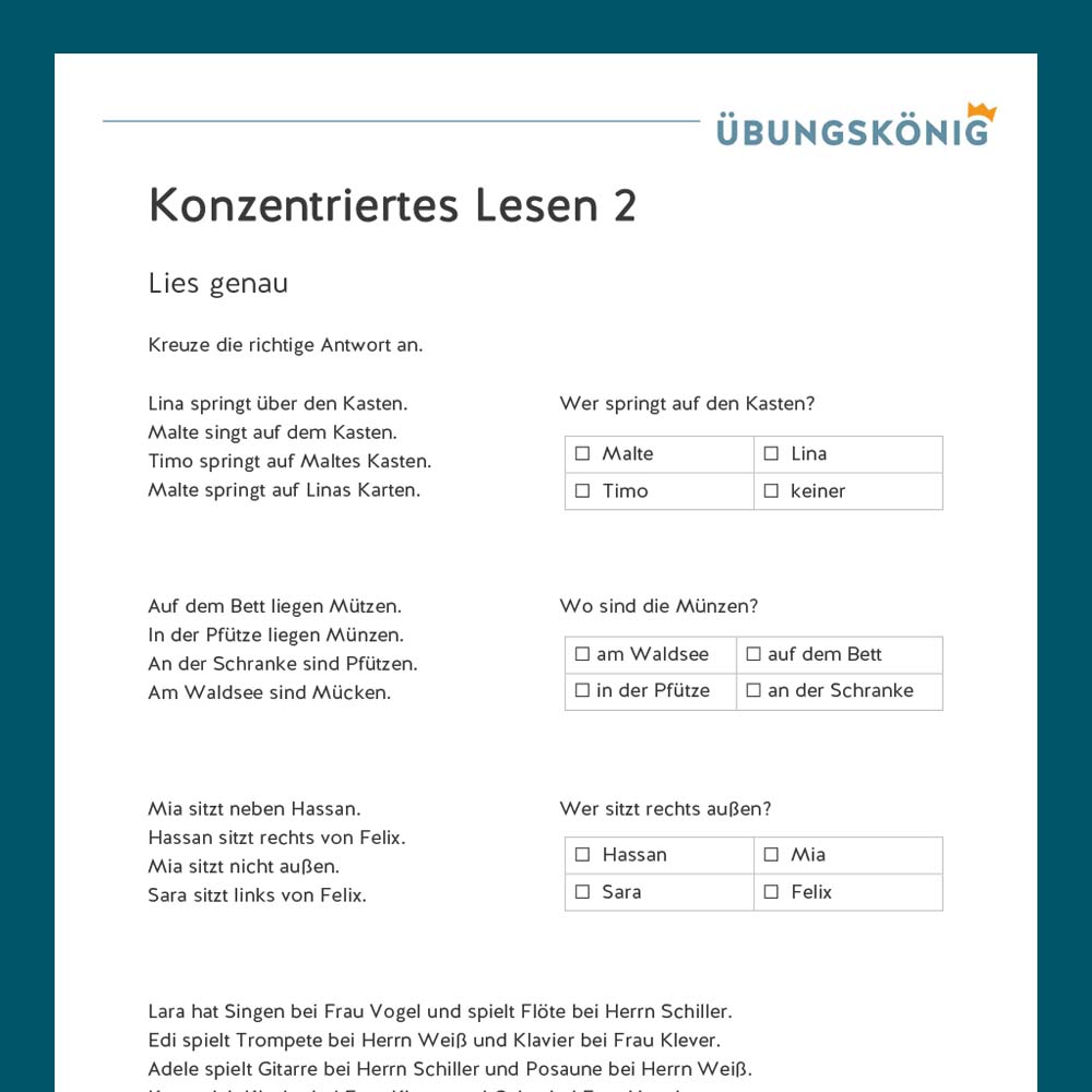 Königspaket: Konzentriertes Lesen  (Deutsch, Mittelschule)