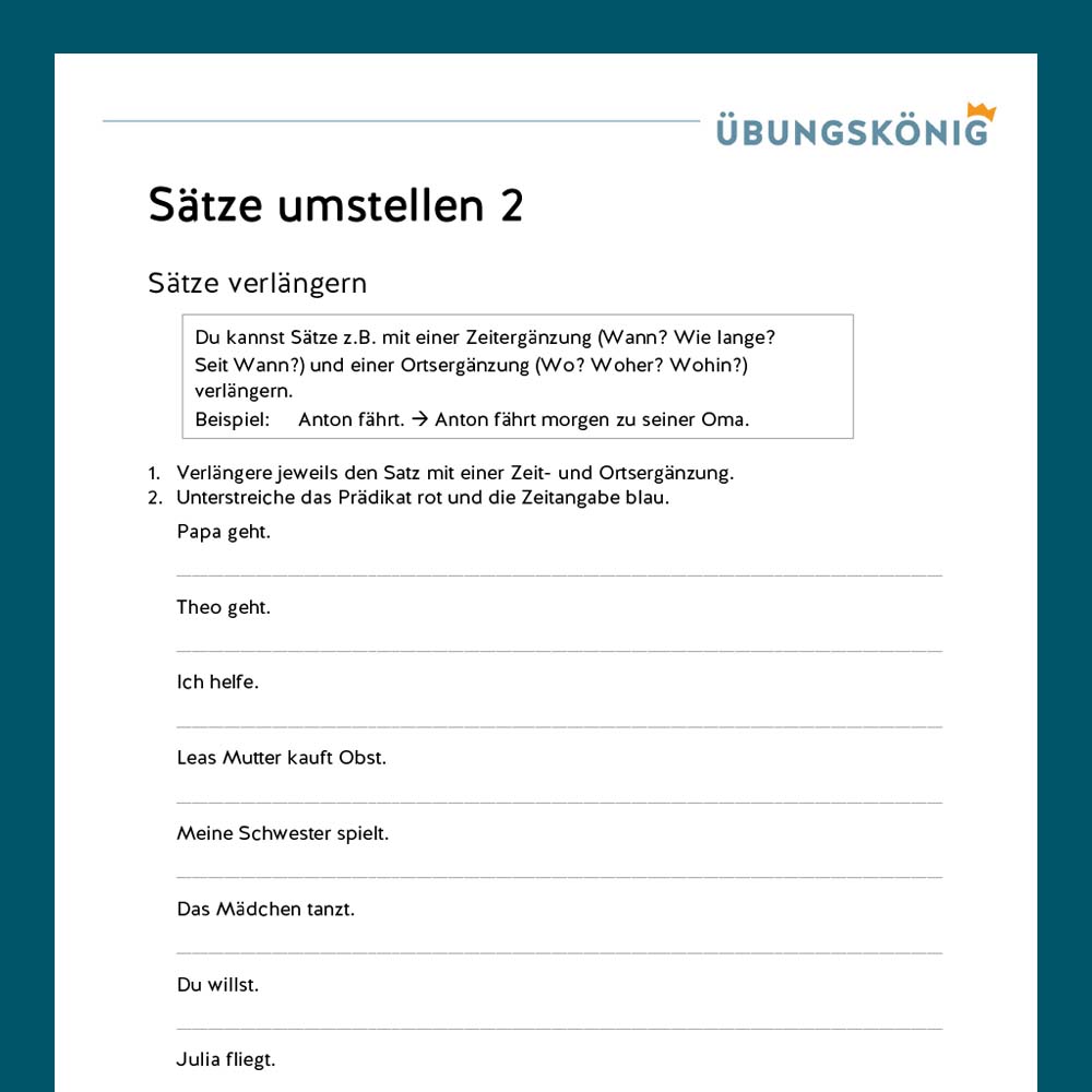 Königspaket: Satzglieder - Satzglieder umstellen (Deutsch, Mittelschule)