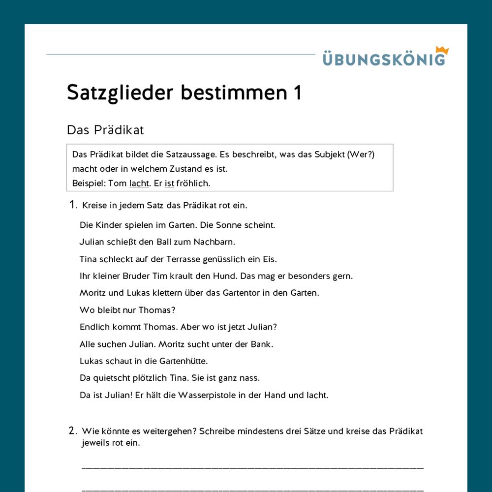 Königspaket: Satzglieder - Sätze bestimmen (Deutsch, Mittelschule)