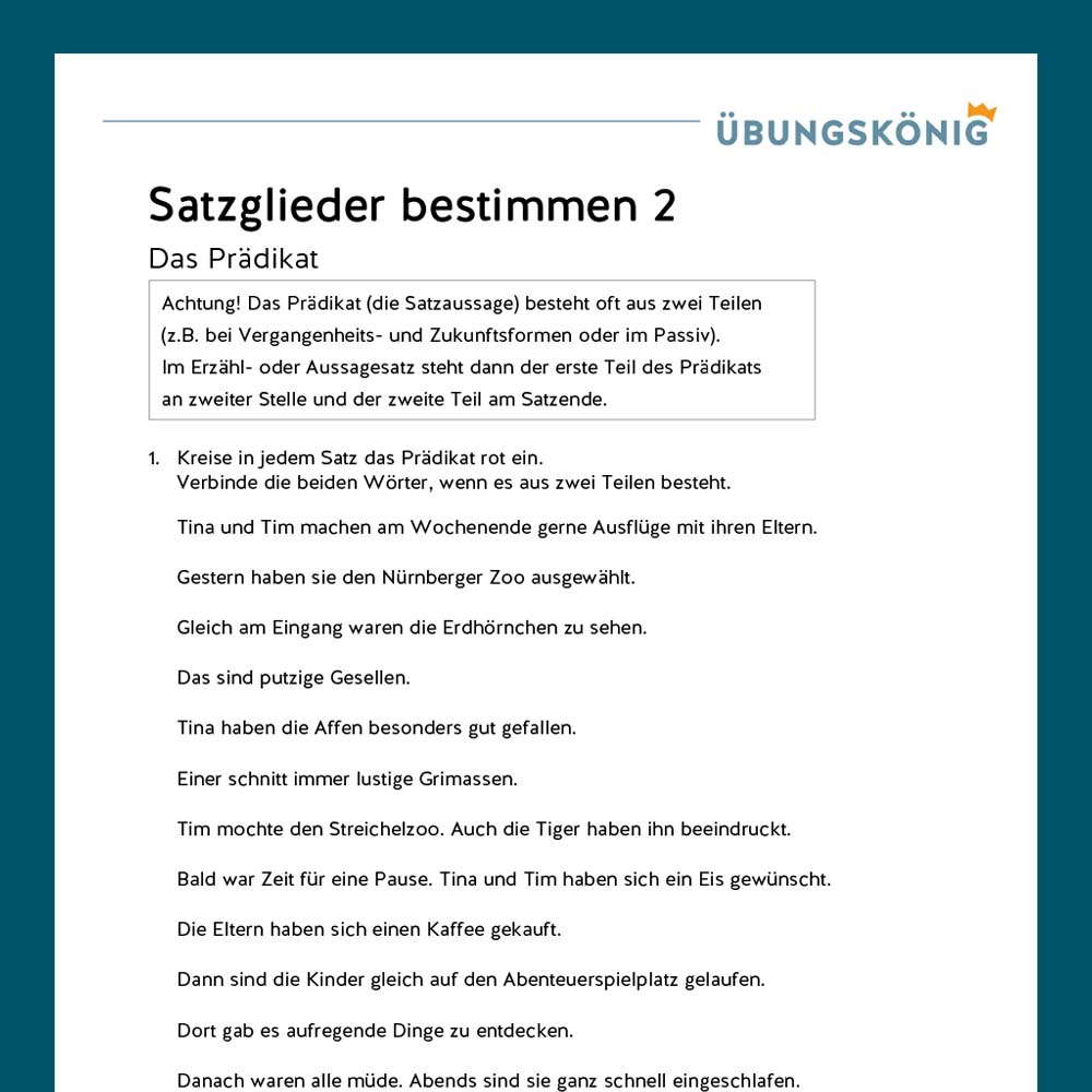 Königspaket: Satzglieder - Sätze bestimmen (Deutsch, Mittelschule)