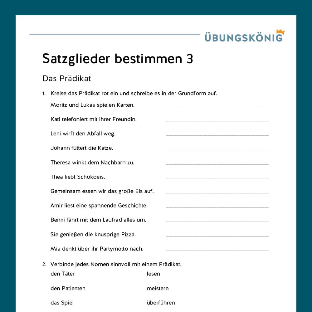 Königspaket: Satzglieder - Sätze bestimmen (Deutsch, Mittelschule)