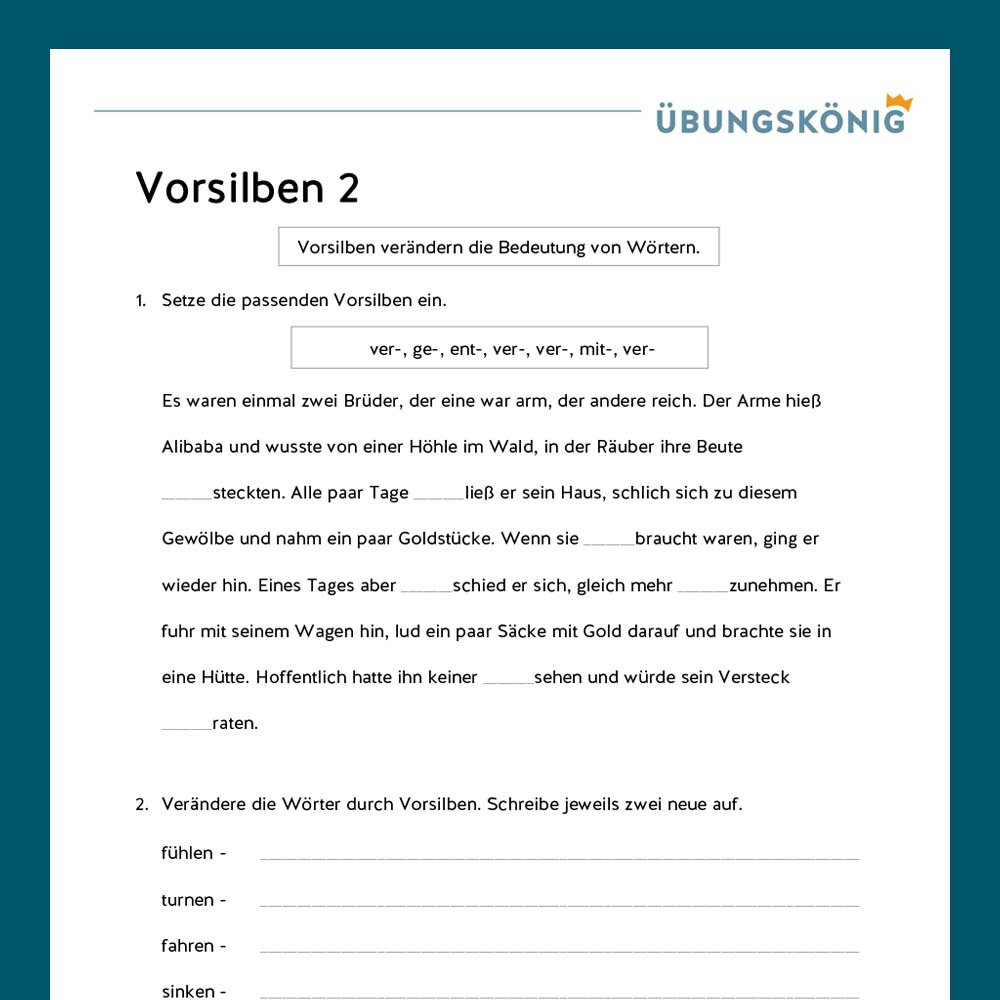 Königspaket: Vorsilben (Deutsch, Mittelschule)