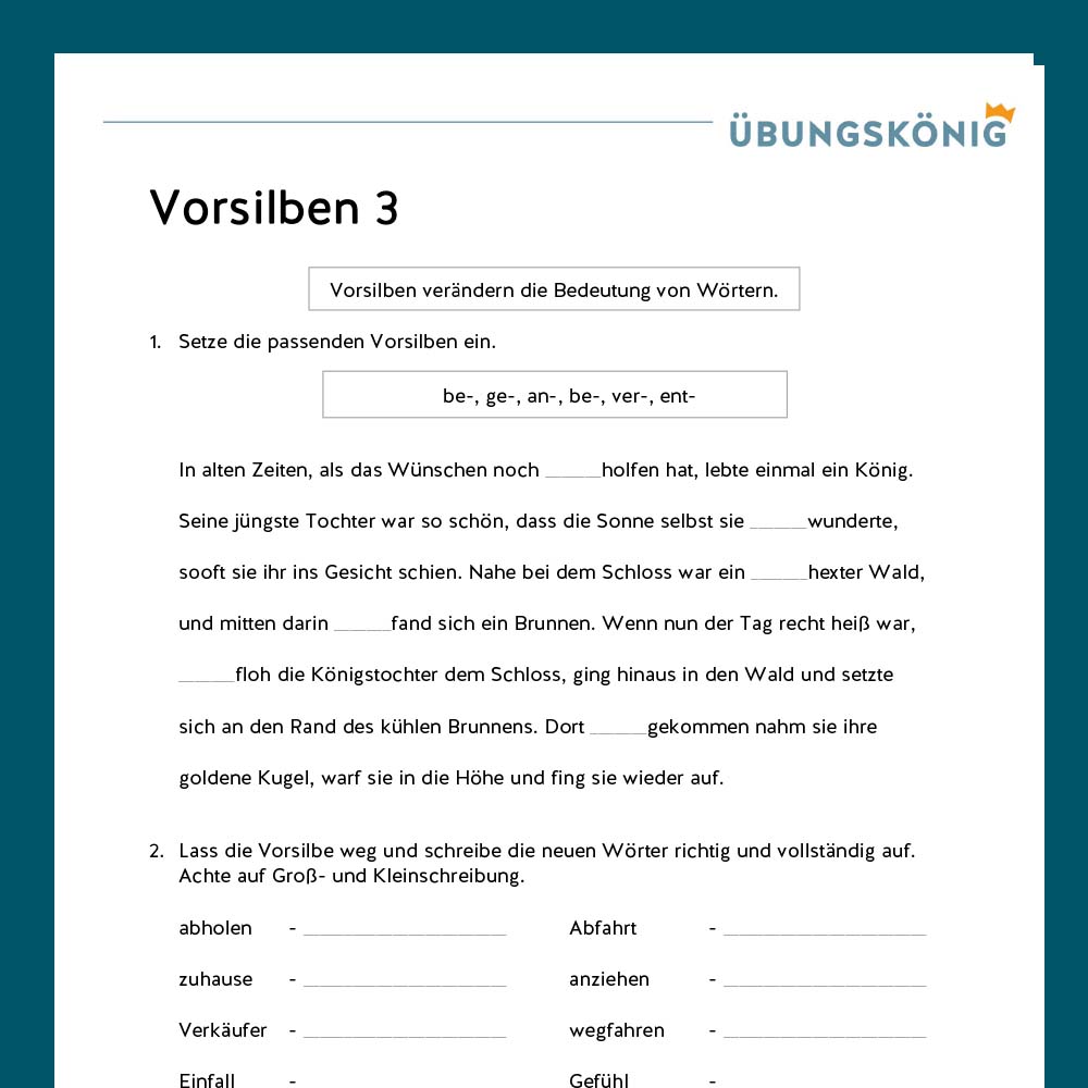 Königspaket: Vorsilben (Deutsch, Mittelschule)