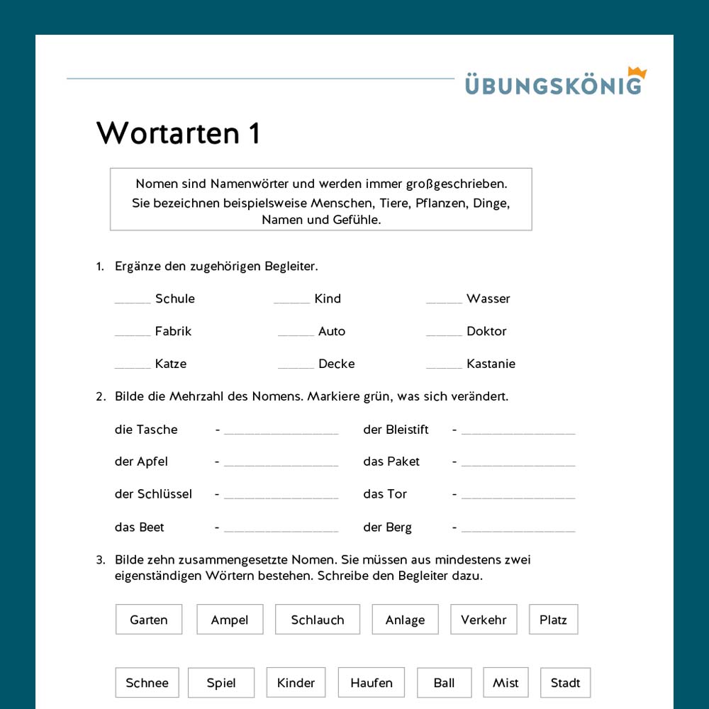 Königspaket: Wortarten (Deutsch, Mittelschule)