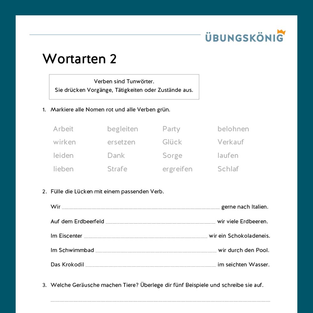 Königspaket: Wortarten (Deutsch, Mittelschule)