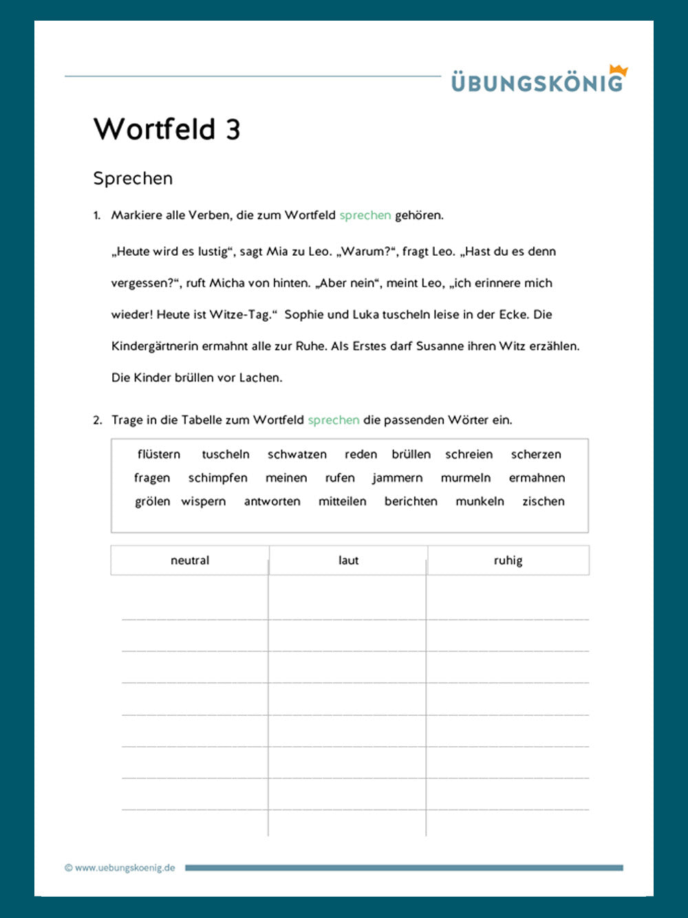 Königspaket: Wortfeld (Deutsch, Mittelschule)