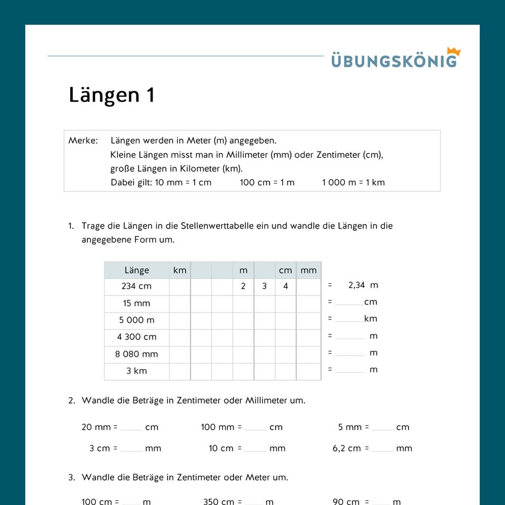 Königspaket: Längen im ZR 1 000  (Mathe, Mittelschule)