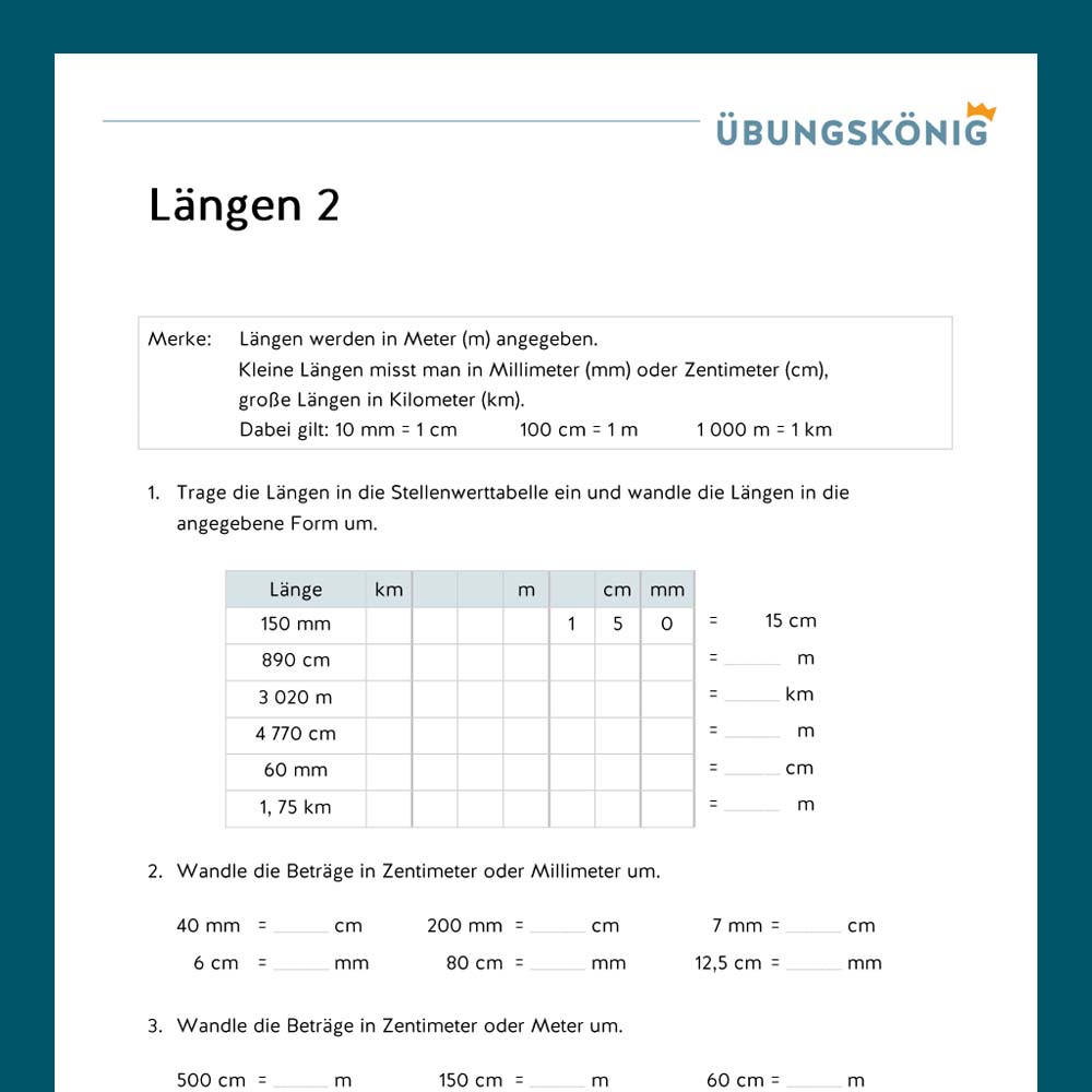 Königspaket: Längen (Mathe, Mittelschule)