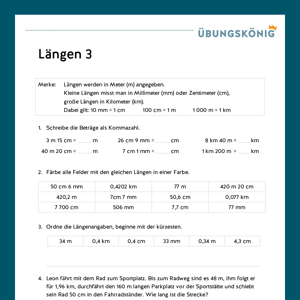 Königspaket: Längen im ZR 1 000  (Mathe, Mittelschule)