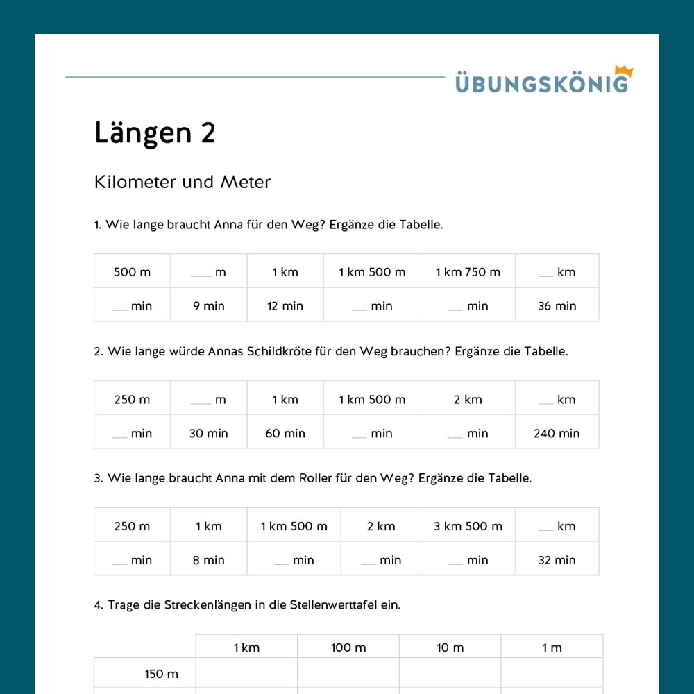 Königspaket: Längen im ZR 1 000  (Mathe, Mittelschule)