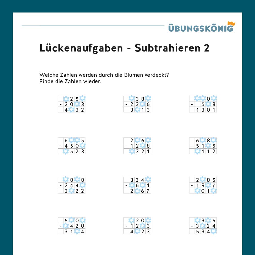 Königspaket: Lückenaufgaben Subtrahieren (Mathe, Mittelschule)