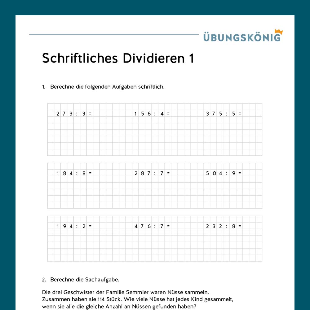 Königspaket: Schriftliches Dividieren, zweistellig (Mathe, Mittelschule)