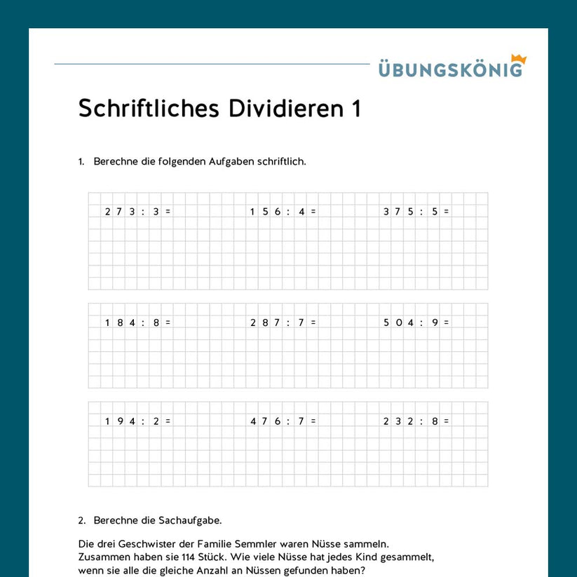 Königspaket: Schriftliches Dividieren, zweistellig (Mathe, Mittelschul