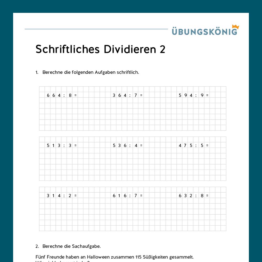 Königspaket: Schriftliches Dividieren, einstellig (Mathe, Mittelschule)