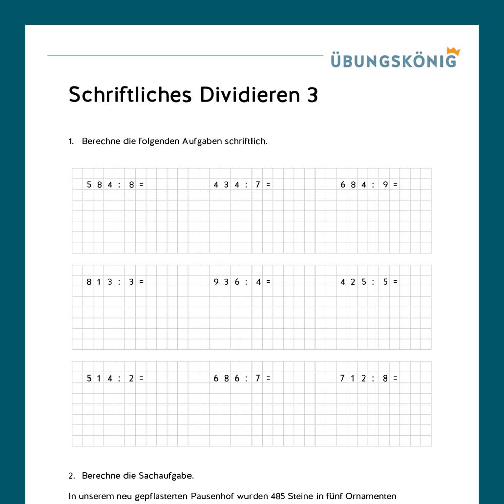 Königspaket: Schriftliches Dividieren, zweistellig (Mathe, Mittelschule)