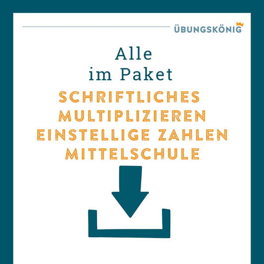 Königspaket: Schriftliches Multiplizieren, einstellige Zahlen (Mathe, Mittelschule)