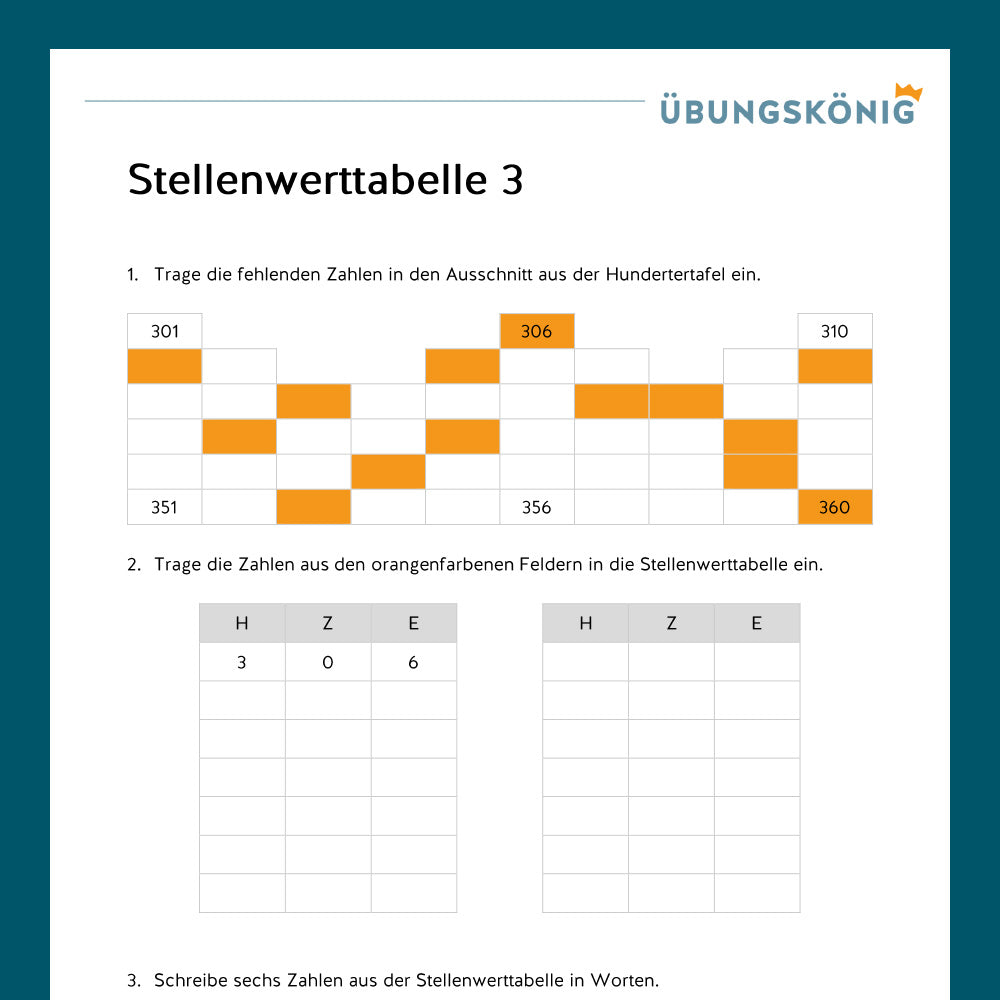 Königspaket: Stellenwerttabelle im ZR 1 000  (Mathe, Mittelschule)