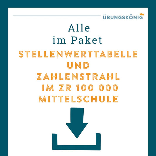 Königspaket: Stellenwerttabelle und Zahlenstrahl im Zahlenraum 100 000 (Mathe, Mittelschule)