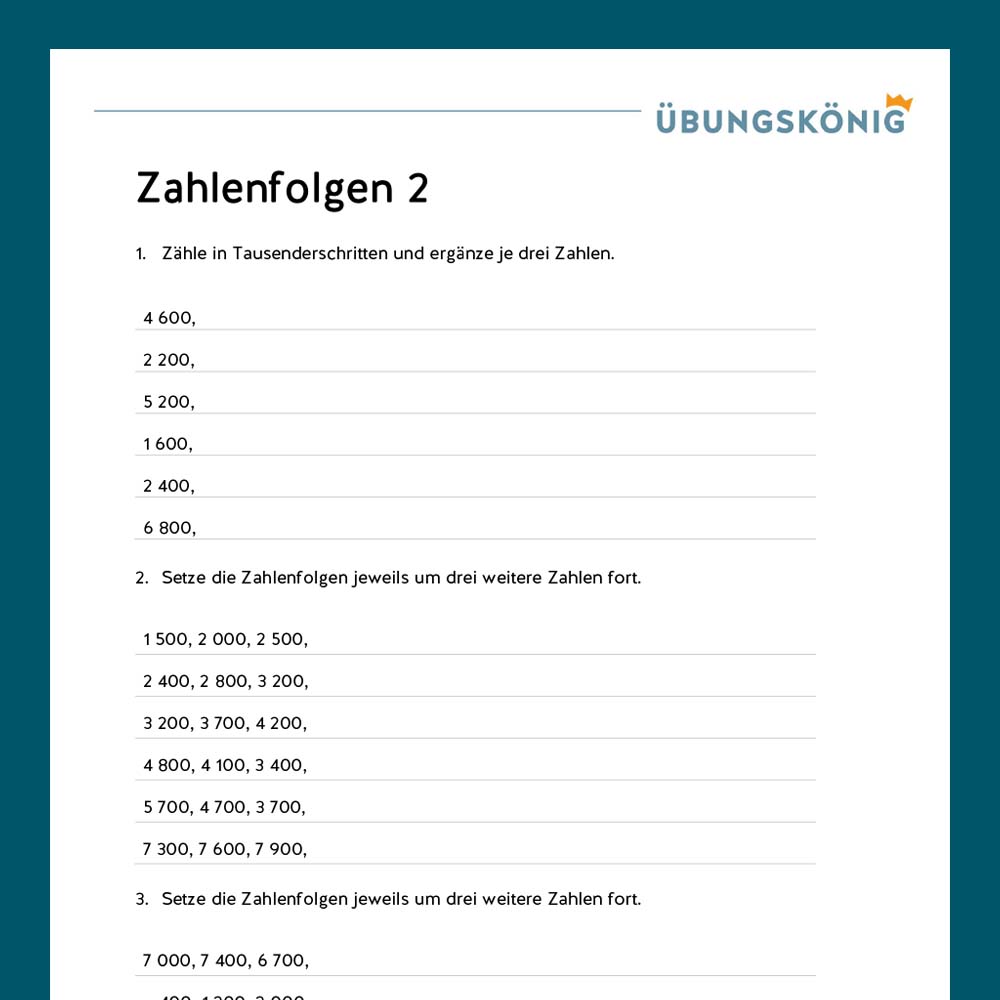 Königspaket: Zahlenfolgen im Zahlenraum 10 000 (Mathe, Mittelschule)