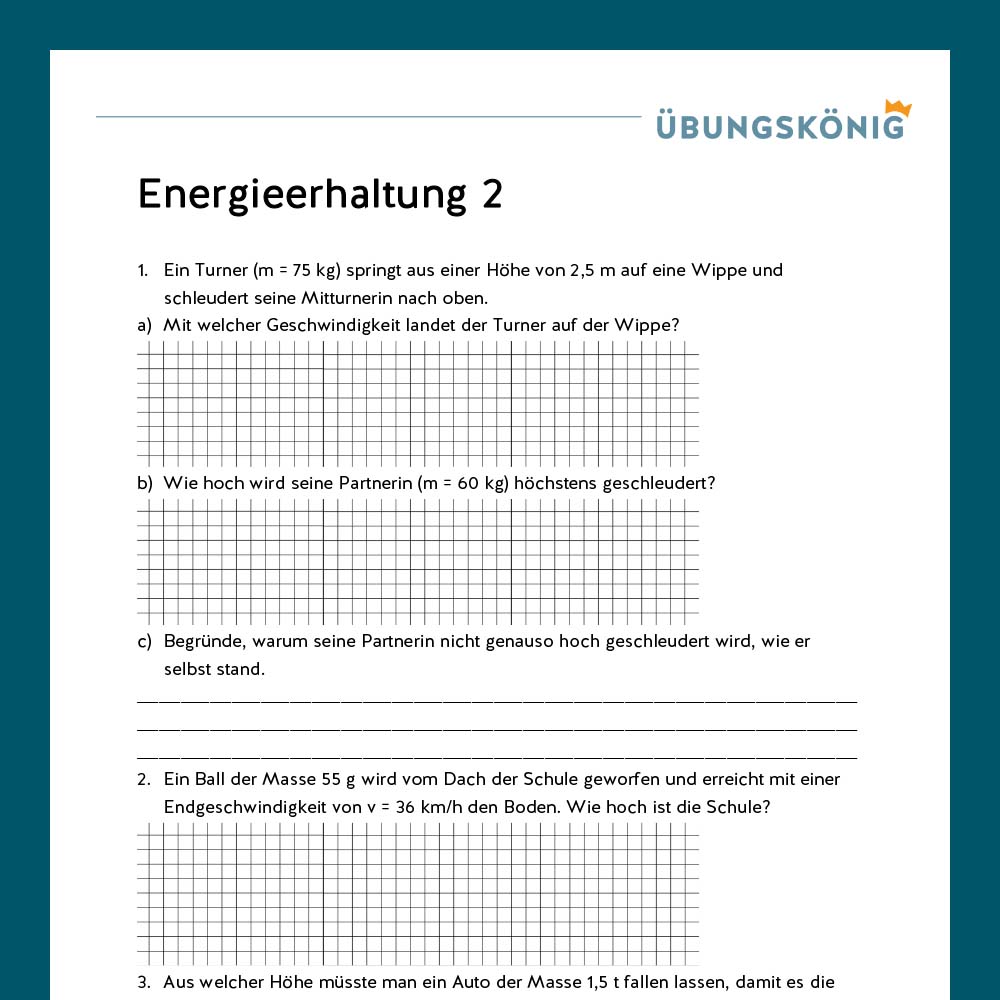 Königspaket: Energieerhaltung (Physik, 8. Klasse)