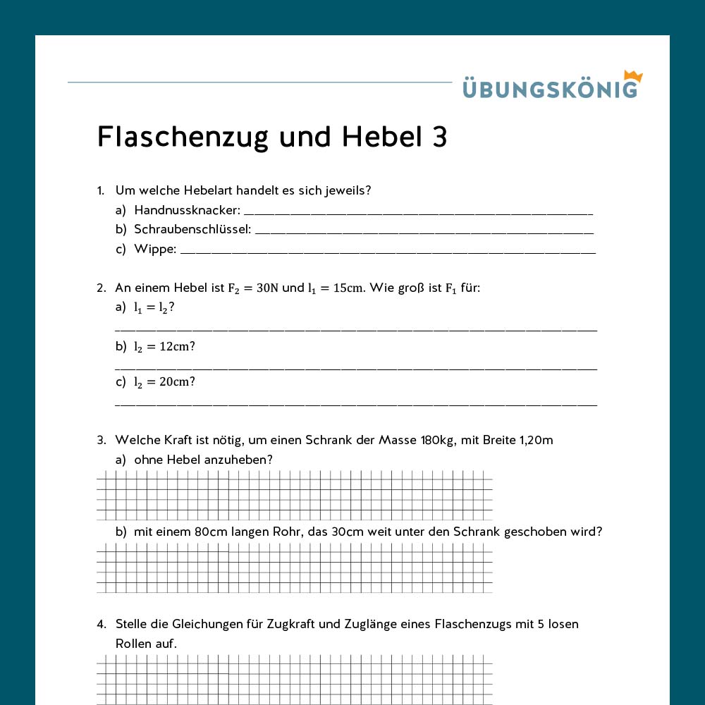 Königspaket: Flaschenzug und Hebel (Physik, 8. Klasse)