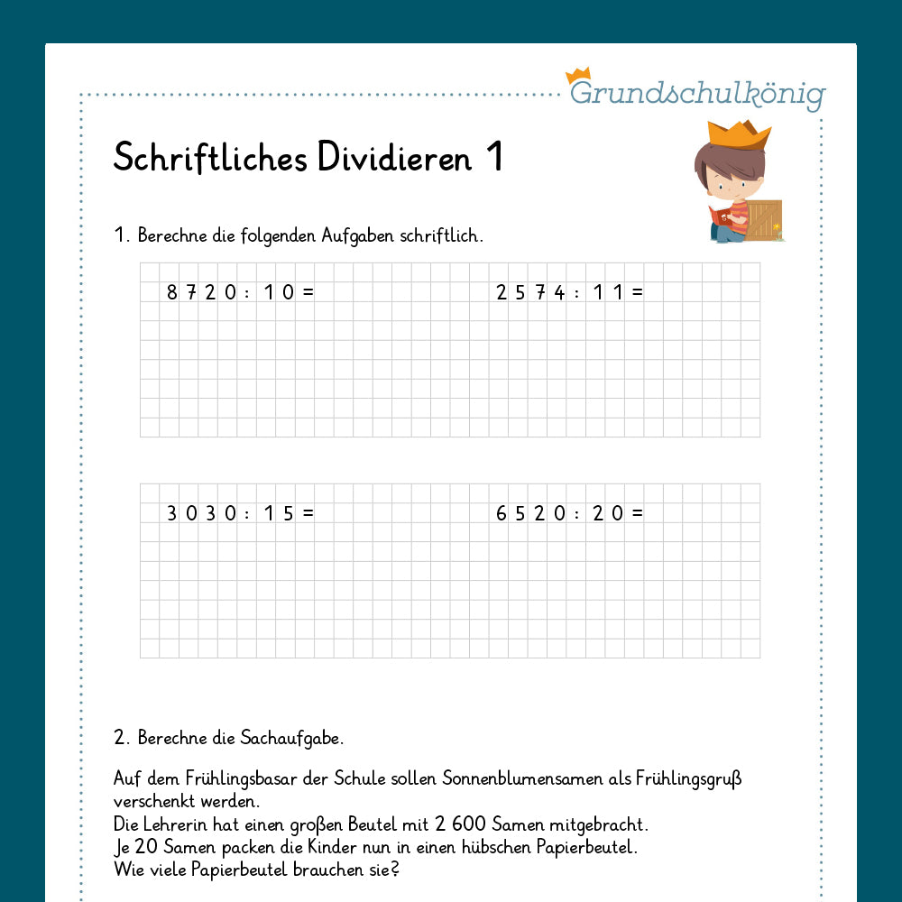 Königspaket: Schriftliches Dividieren mit zweistelligen Zahlen (Mathe, 4. Klasse) - inklusive Test