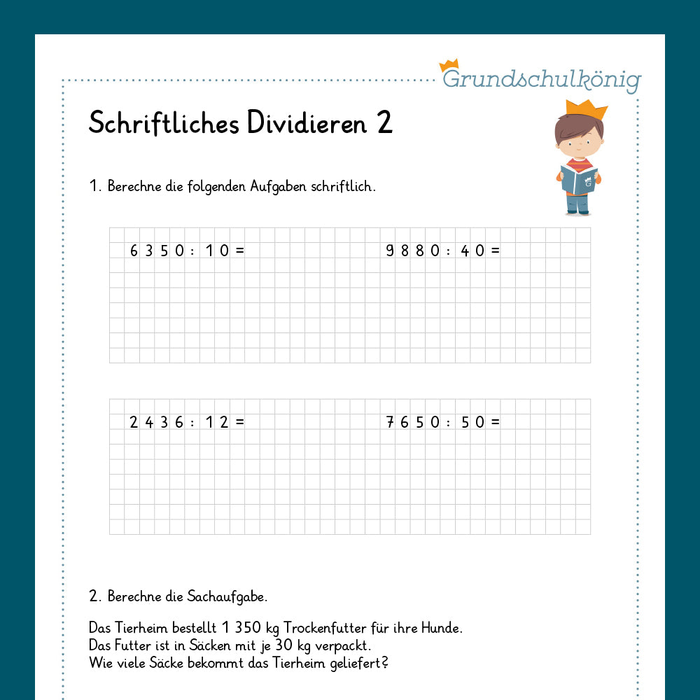 Königspaket: Schriftliches Dividieren mit zweistelligen Zahlen (Mathe, 4. Klasse) - inklusive Test