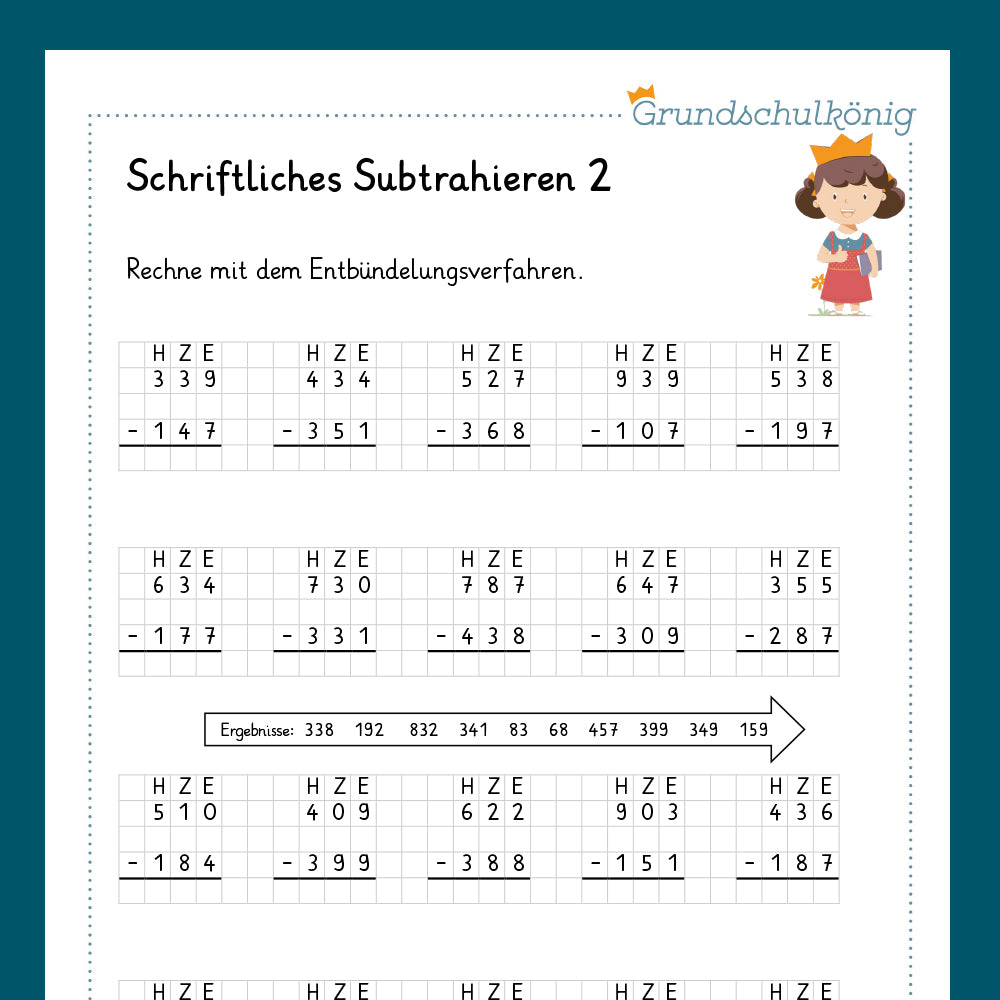 Königspaket: Schriftliches Subtrahieren im ZR 1 000 (Mathe, 3. Klasse) - inklusive Test!