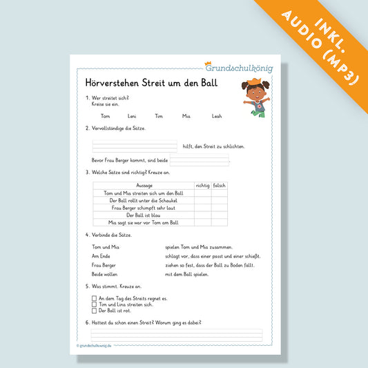 Hörverstehen "Streit um den Ball" inkl. Audio (Deutsch, 2. Klasse)