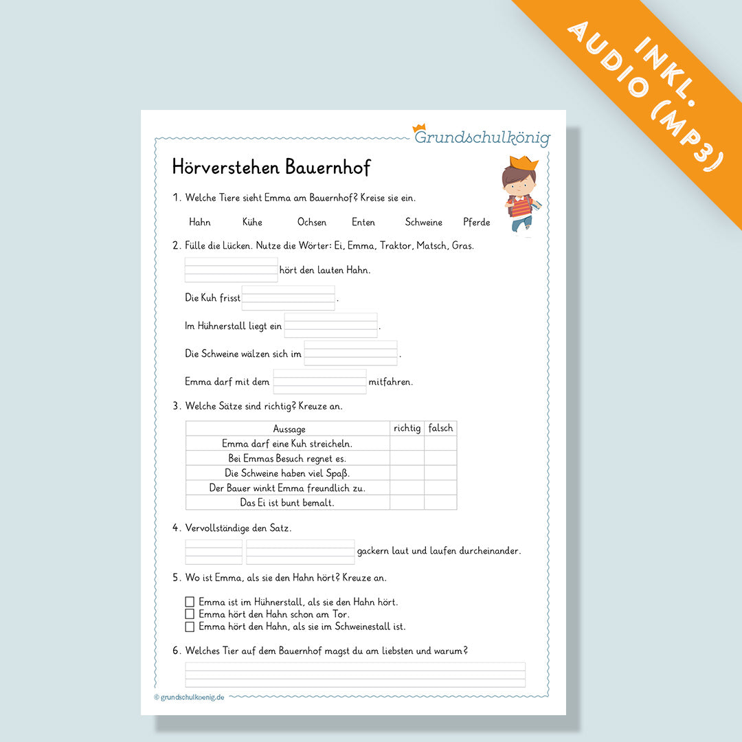 Hörverstehen "Bauernhof" inkl. Audio (Deutsch, 1. Klasse)