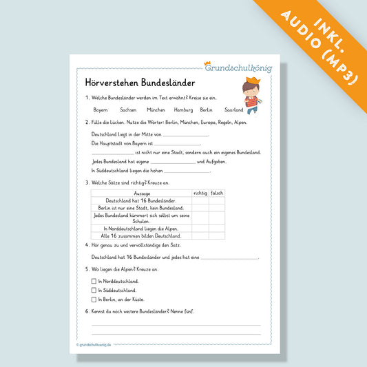 Hörverstehen "Bundesländer" inkl. Audio (Deutsch, 4. Klasse)