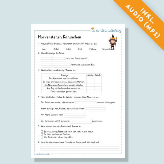 Hörverstehen "Kaninchen" inkl. Audio (Deutsch, 1. Klasse)